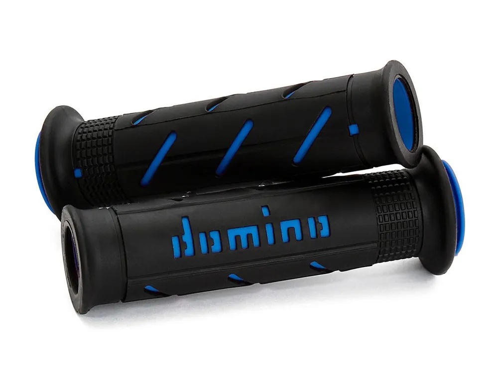 COPPIA MANOPOLE NERO/BLU ROAD-RACING DOMINO DIAMETRO 22-26 UNIVERSALI- Compra Oggi Stesso