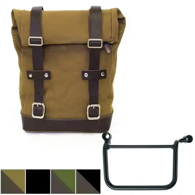 Kit borsa laterale sx Unit Garage in canvas per Royal Enfield New Himalayan 450-Beige e marrone Super Prezzo