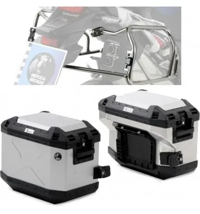 Pagamento Sicuro Set completo telai laterali e valige argento Hepco & Becker Cutout per Husqvarna Norden 901-
