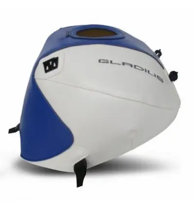 Promozione Esclusiva Copriserbatoio Bagster per Moto Suzuki GLADIUS 650 09-14 in similpelle blu gitano e bianco-