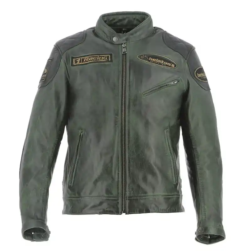 Giacca Pelle Helstons Trevor Rag verde nero-S Solo Oggi