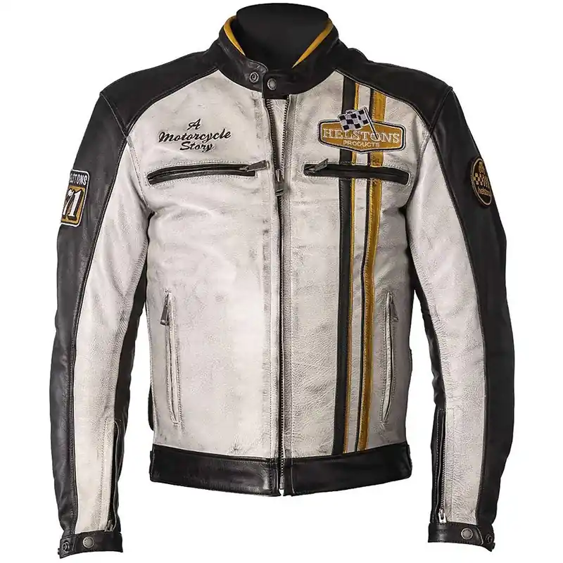 Non Perdere Giacca Pelle Helstons Indy rag bianco nero-S