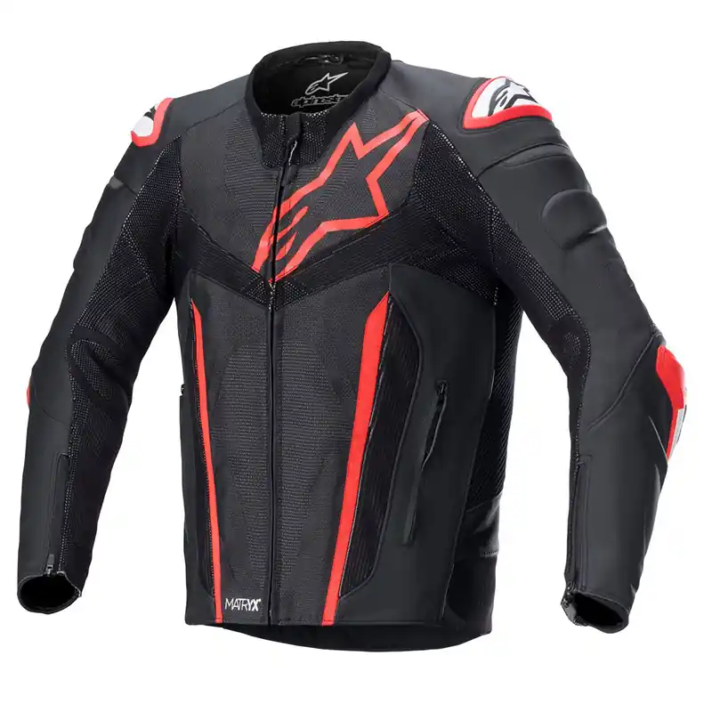 Giacca Pelle Alpinestars Fusion nero rosso fluo-50 Nuova Collezione