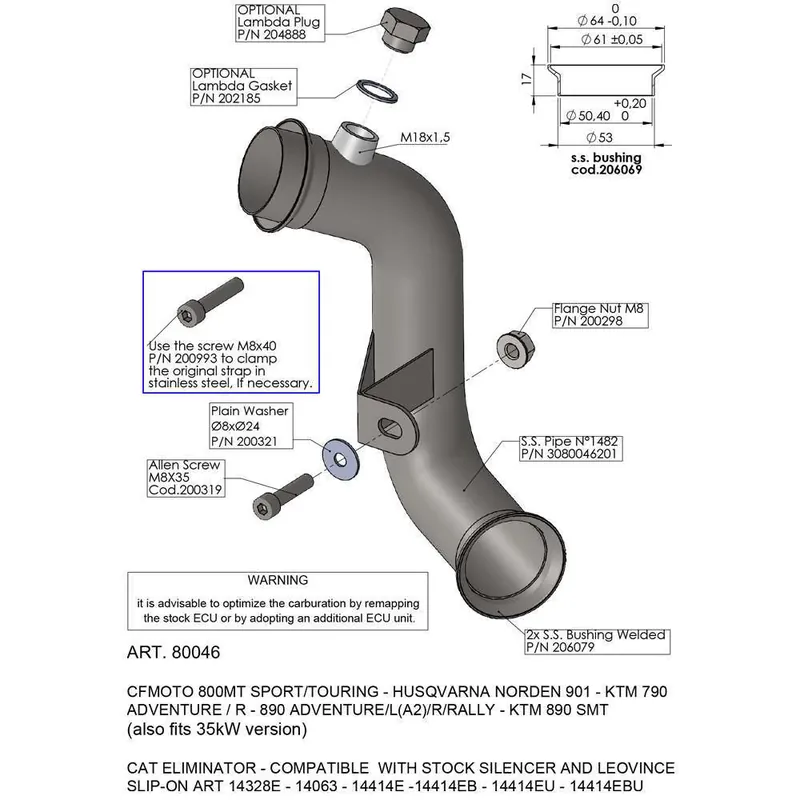 Nuovo Arrivo Raccordo Elimina Catalizzatore Leovince KTM 890 SMT-