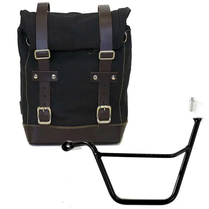 Promozione Unit Garage Borsa laterale Canvas + Telaio Triumph Scrambler/Bonneville SX nero marrone-