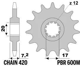 Pignone in Acciaio 600M Z12 denti - 600MZ12 Prezzo Scontato