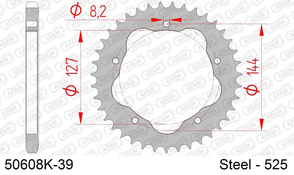 Compra Adesso Corona AFAM 50608K-39 in acciaio passo 525 nera DUCATI 1100 MONSTER 2009 -2010