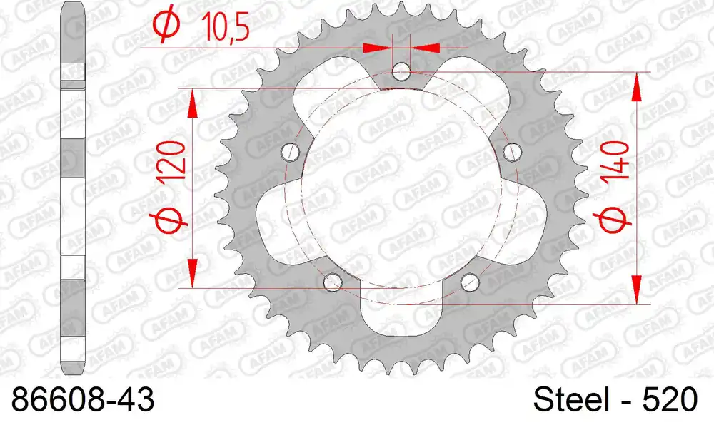 Corona AFAM 86608-43 in acciaio passo 520 TRIUMPH T100 900 BONNEVILLE 2015 -2016 Direttamente Dal Produttore