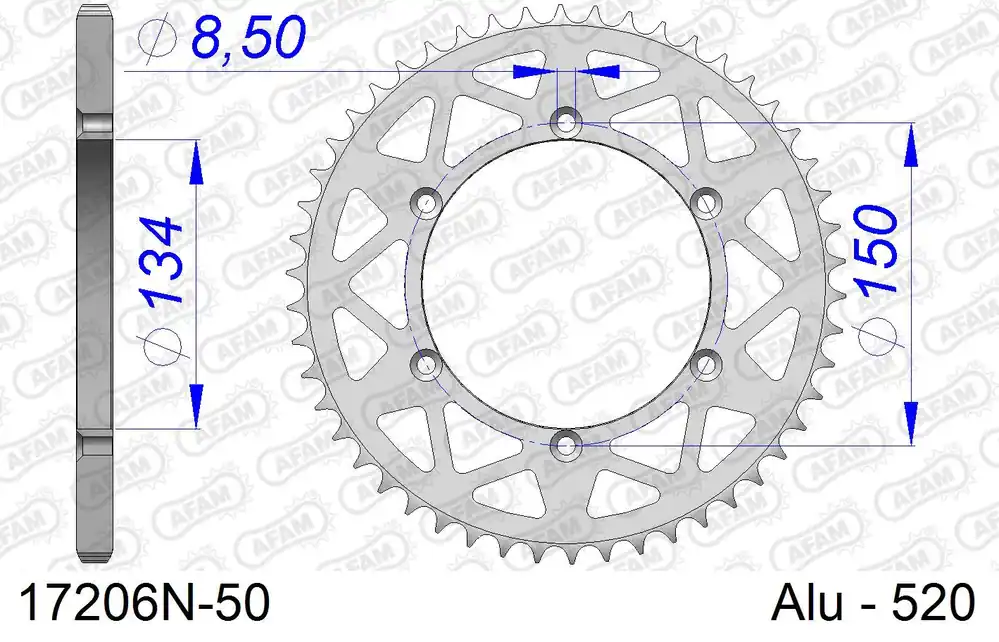 Popolare Corona AFAM 17206N-50 in all. passo 520 KAWASAKI KX 125 1983 -1997