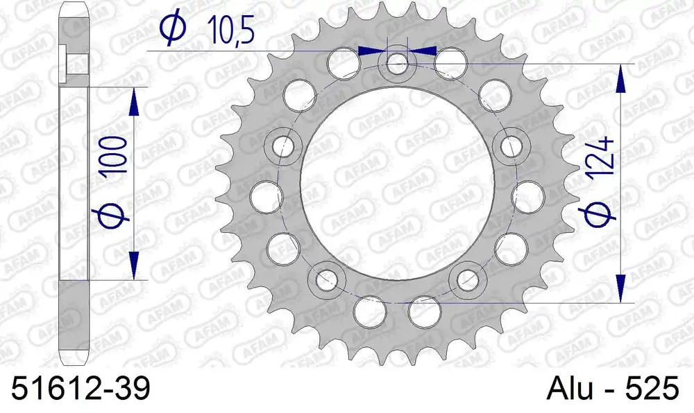Corona AFAM 51612-39 in all. passo 525 DUCATI 749 DARK 2004 -2006 Popolare