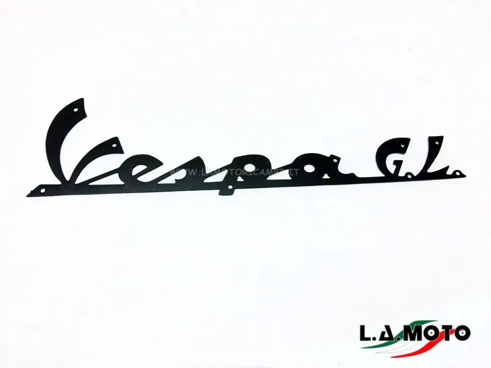 Offerta Lampo SCRITTA TARGHETTA ANTERIORE IN ALLUMINIO NERO LUNGA 165 MM PER VESPA GL 150